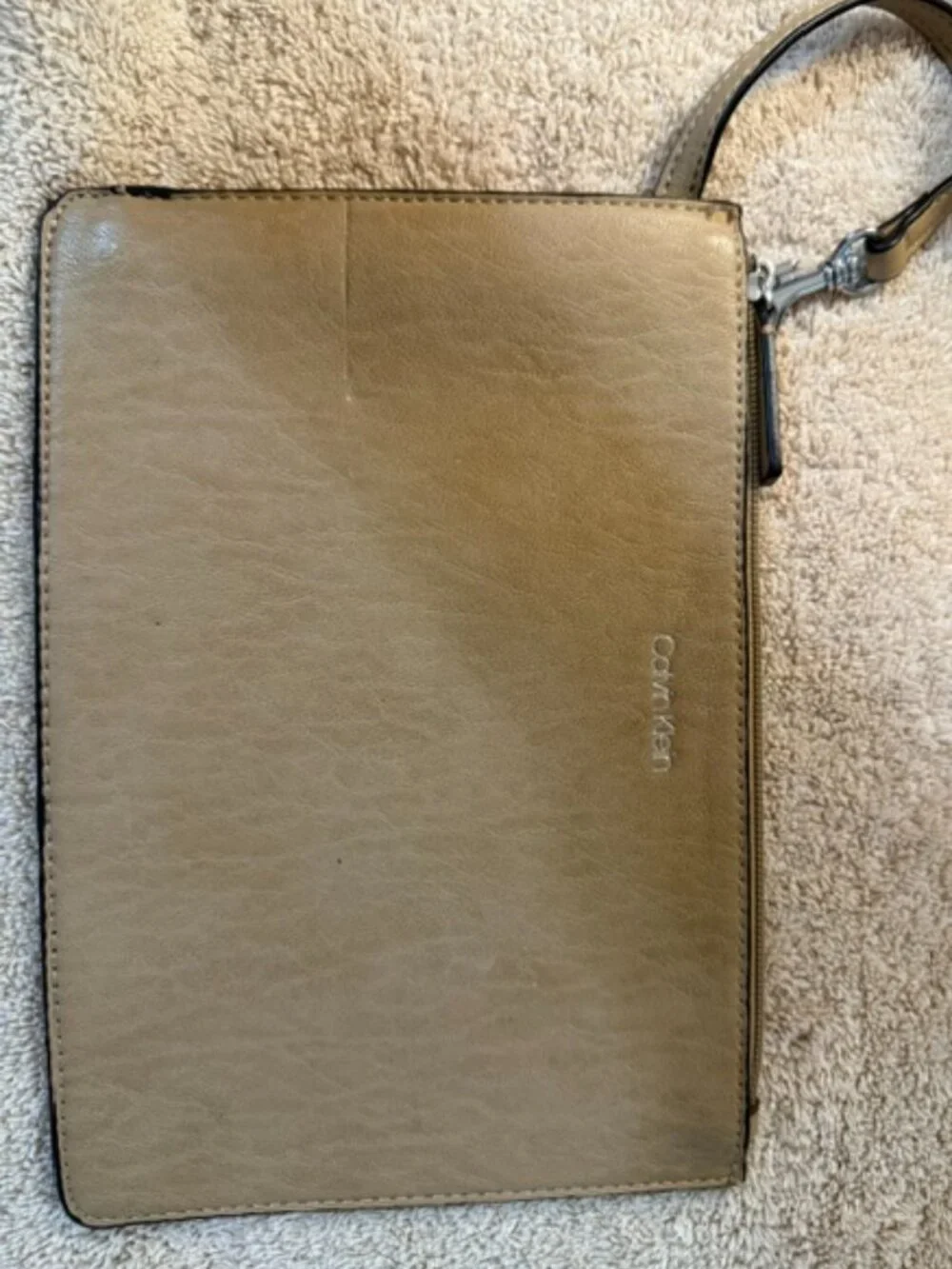 Calvin Klein Tan Beige Zip Wristlet Clutch Large Pouch Handbag SKU358